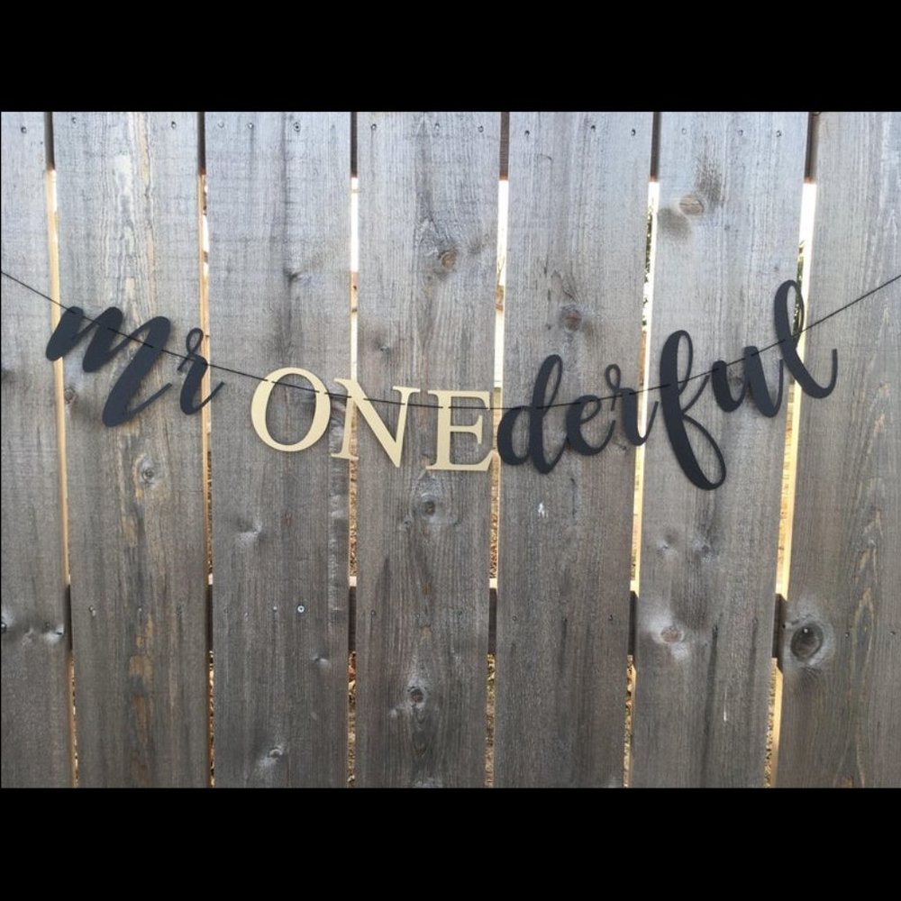 Mr. ONEderful Black and Gold First Birthday Banner